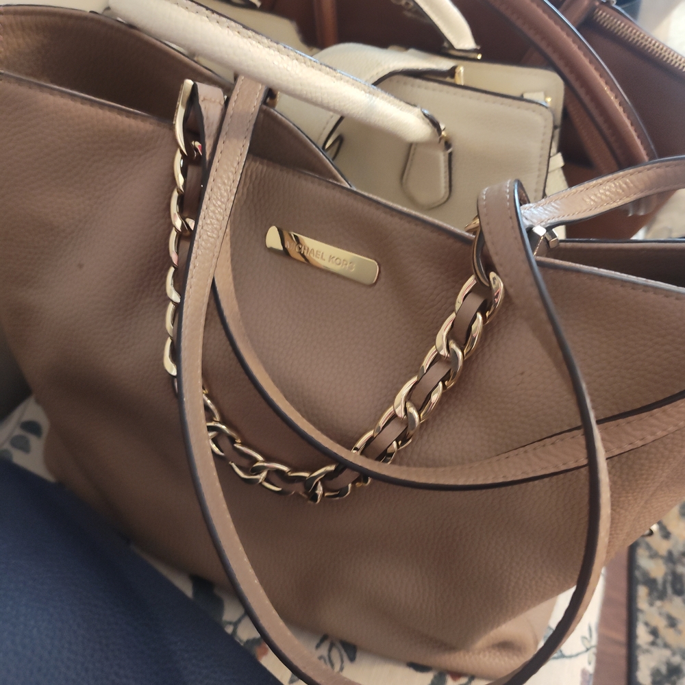 Michael Kors Brown Leather Tote with Gold Accents
